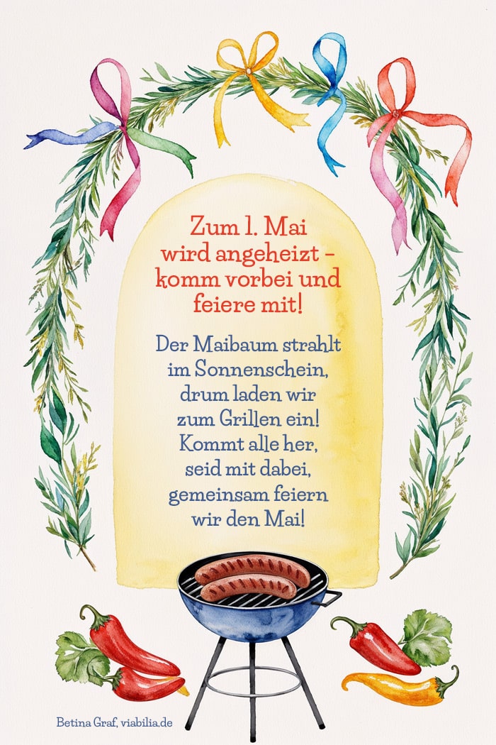 Spruch zum 1. Mai mit Einladung zum Grillen